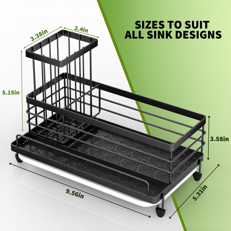 Cisily Kitchen Sink Caddy Organizer  Rustproof Non-Slip Soap Dish Dispenser Brush  Sponge Holder for Kitchen Sink  Kitchen Organization and Storage  Home Essentials Accessories(Matte Black) - Image 3