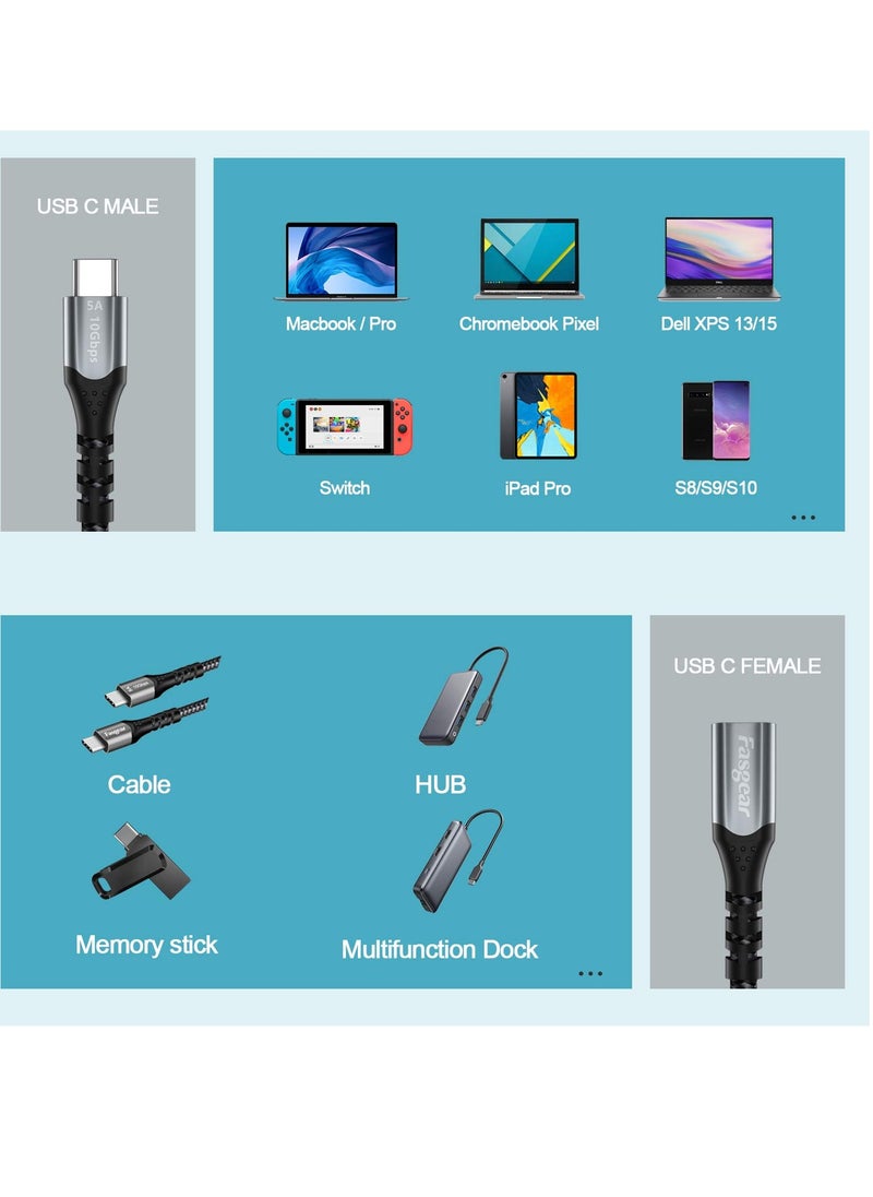 Fasgear Usb C Extension Cable 10gbps Usb 3.1 Gen 2 Type C Male to Female Cord Support 4k Video Output  - Image 4