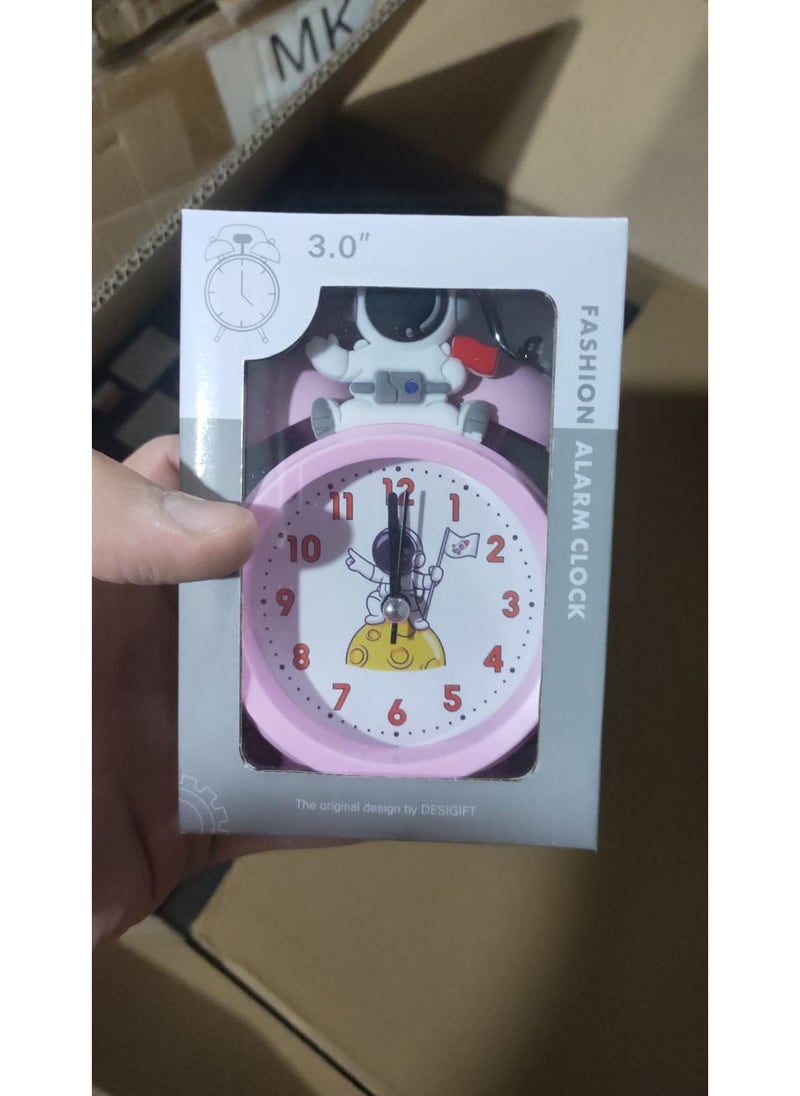 3-Inch Astronaut Alarm Clock for Kids - Pink & Blue Fashionable Desk Clock with Cute Spaceman Design