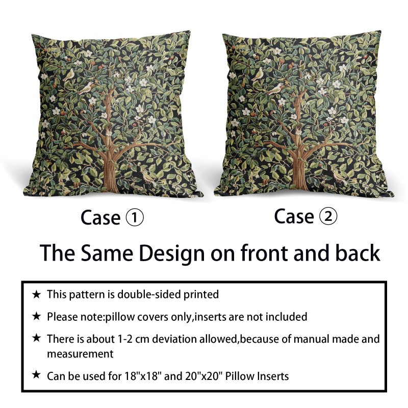 aportt Green Tree Pillow Covers 20X20 Inch Set of 2 Watercolor Forest Bird Floral leaves Decorative Pillow Cases Spring Vintage Leaf Flower Cotton Linen Cushion Case Farmhouse Home Decor For Sofa Couch - Image 5