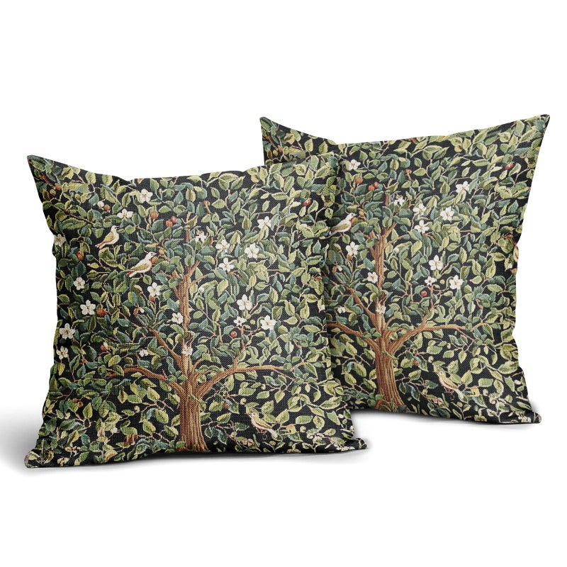aportt Green Tree Pillow Covers 20X20 Inch Set of 2 Watercolor Forest Bird Floral leaves Decorative Pillow Cases Spring Vintage Leaf Flower Cotton Linen Cushion Case Farmhouse Home Decor For Sofa Couch - Image 2