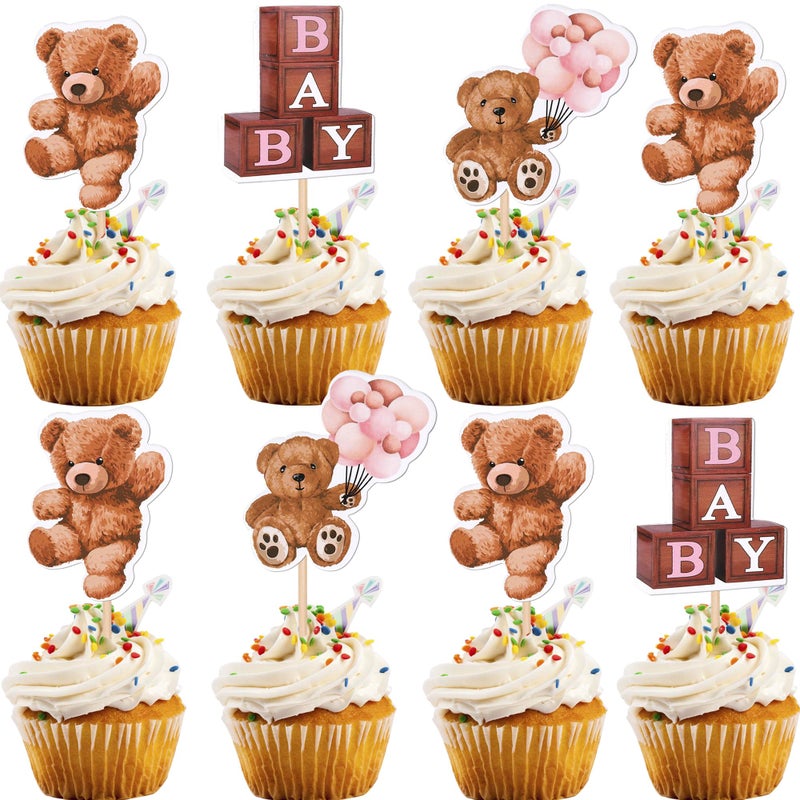 RSSTARXI 36 Pack Baby Bear Toppers Teddy Bear Cupcake يختار زخارف حفلة عيد الميلاد الوردي - Image 1