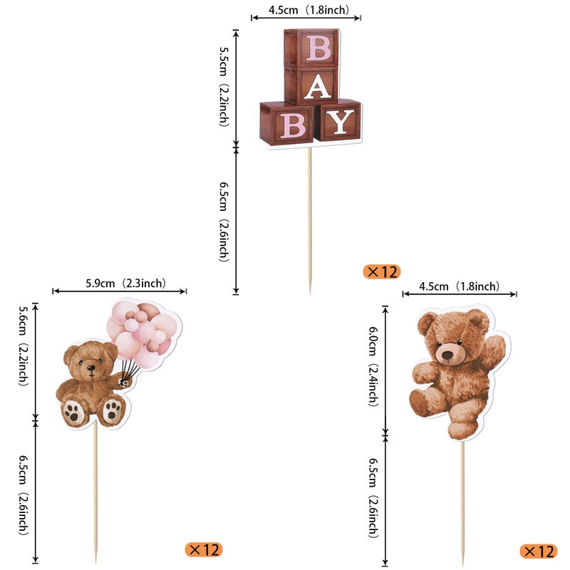 RSSTARXI 36 Pack Baby Bear Toppers Teddy Bear Cupcake يختار زخارف حفلة عيد الميلاد الوردي - Image 2