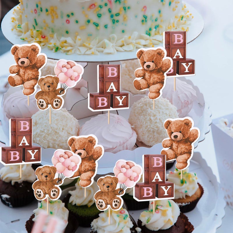 RSSTARXI 36 Pack Baby Bear Toppers Teddy Bear Cupcake يختار زخارف حفلة عيد الميلاد الوردي - Image 5