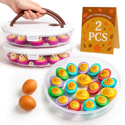77L 2Pack Deviled Egg Container with Lid 34Egg Platter with Handle Stackable Portable Carrier for Parties Holidays Camping and Fridge Storage - Image 1