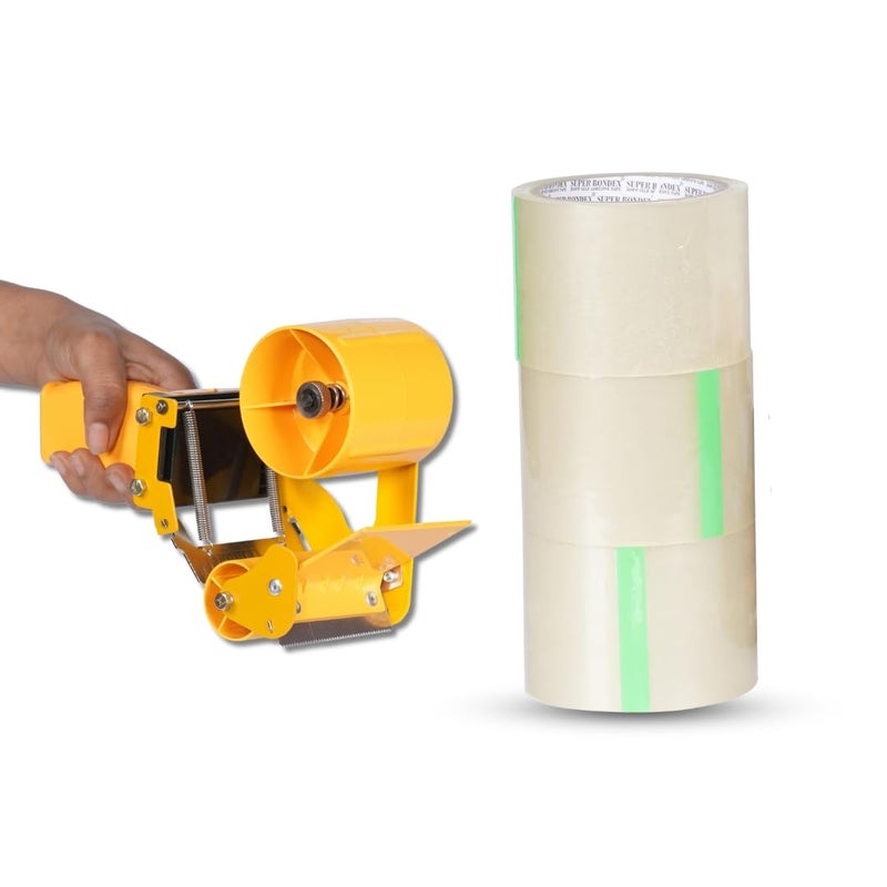 Smartpack Hand Tape Dispenser for Cartoon Box Packing with Cutting | Manual Dispenser with Stainless Steel Blade | 1 Dispenser 3 INCH with 3 Pcs BOPP Transparent Tape - Image 1