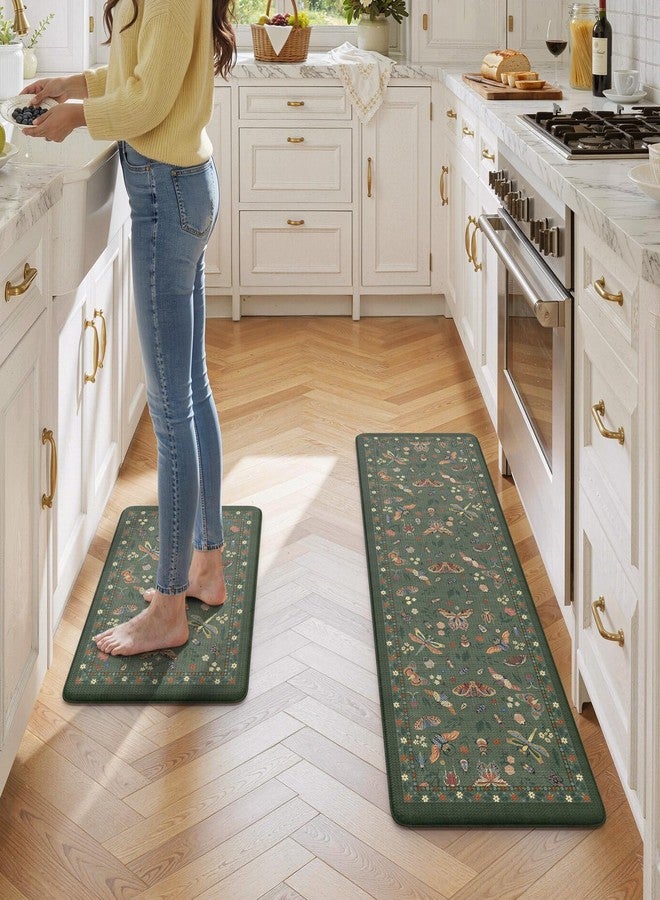 LEEVAN Anti Fatigue Mats for Kitchen Floor Non-Slip, Cushioned Kitchen Mats for Floor 17.3''x29''+17.3''x59'', Green Memory Foam Kitchen Mat Set - Image 4
