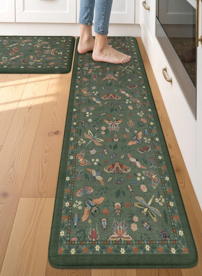 LEEVAN Anti Fatigue Mats for Kitchen Floor Non-Slip, Cushioned Kitchen Mats for Floor 17.3''x29''+17.3''x59'', Green Memory Foam Kitchen Mat Set - Image 1