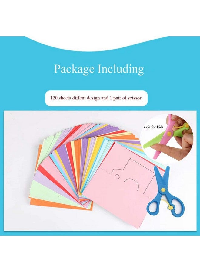 QIAONIUNIU Fun Paper-Cut Set; Paper Art; Scissor Skills Activity; Kids Scissors Crafts Kit; 120 Pages with A Pair of Child-Safe Scissors - Image 3