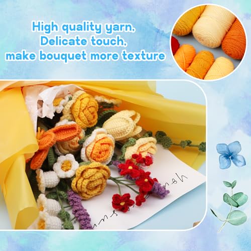 Iuuidu Crochet Kit for Beginners, Flower Bouquet Crochet Kit Rose, Knitting Starter Kit with Crochet Yarn and Step-by-Step Instructions for Birthday, Wedding Anniversary Day Present - Image 5