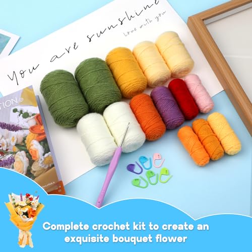 Iuuidu Crochet Kit for Beginners, Flower Bouquet Crochet Kit Rose, Knitting Starter Kit with Crochet Yarn and Step-by-Step Instructions for Birthday, Wedding Anniversary Day Present - Image 4