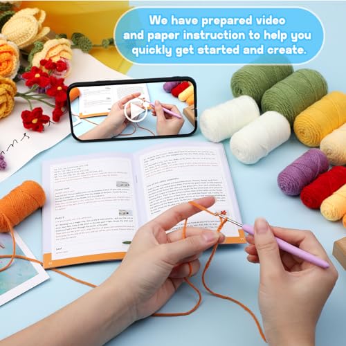 Iuuidu Crochet Kit for Beginners, Flower Bouquet Crochet Kit Rose, Knitting Starter Kit with Crochet Yarn and Step-by-Step Instructions for Birthday, Wedding Anniversary Day Present - Image 3