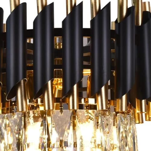 Desidiya Black Mamba Modern Crystal Pendant Light 4 Tiers Black and Gold Fixtures 14” Round, Stainless Steel Tube Crystal Golden Finish Exqusite Design Pendant for Home and Office (500mm) - Image 5