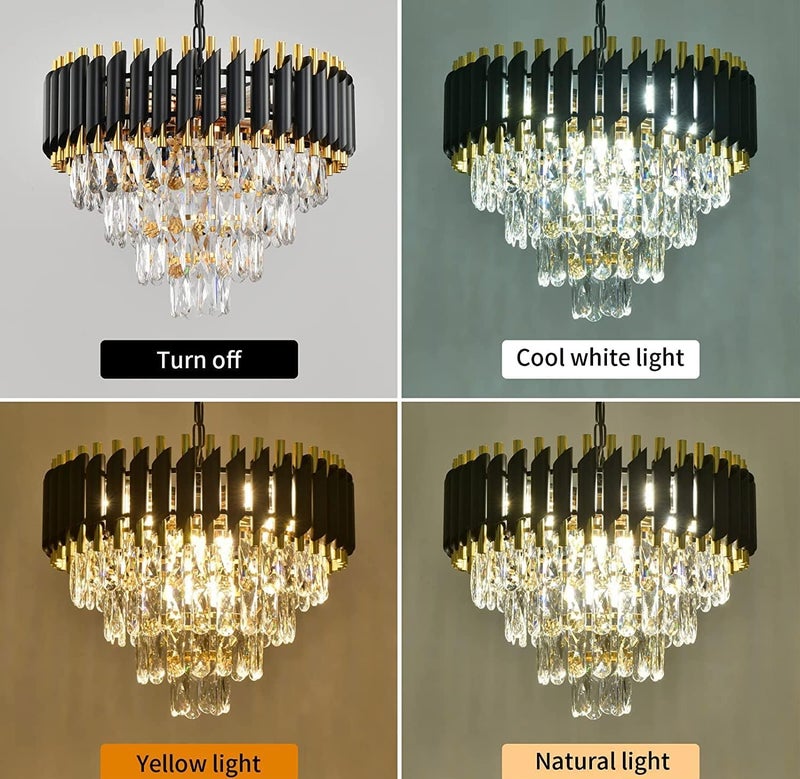 Desidiya Black Mamba Modern Crystal Pendant Light 4 Tiers Black and Gold Fixtures 14” Round, Stainless Steel Tube Crystal Golden Finish Exqusite Design Pendant for Home and Office (500mm) - Image 4
