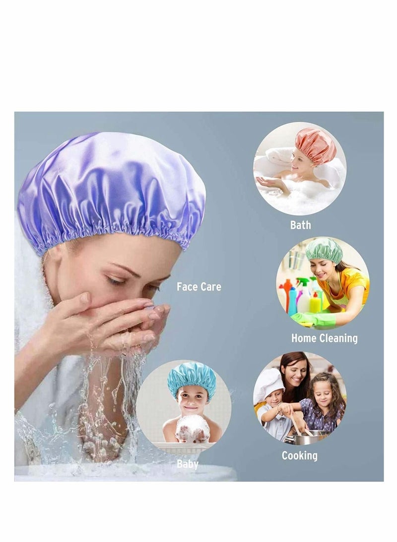 4 Pack Shower Cap, Luxury Cap Waterproof  Double Layer Reusable Bath for Women Spa, Hair Salon, Home Hotel Travel Use - Image 4