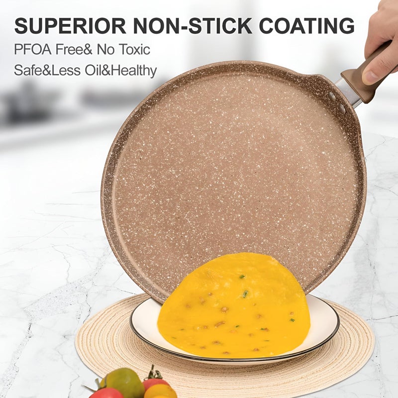 Pancake Griddle - Nonstick cooking pan with granite finish designed for tortillas, roti, crepes and dosa, heat resistant ergonomic handle, induction ready and free from PFOA for durable easy cleaning - Image 2