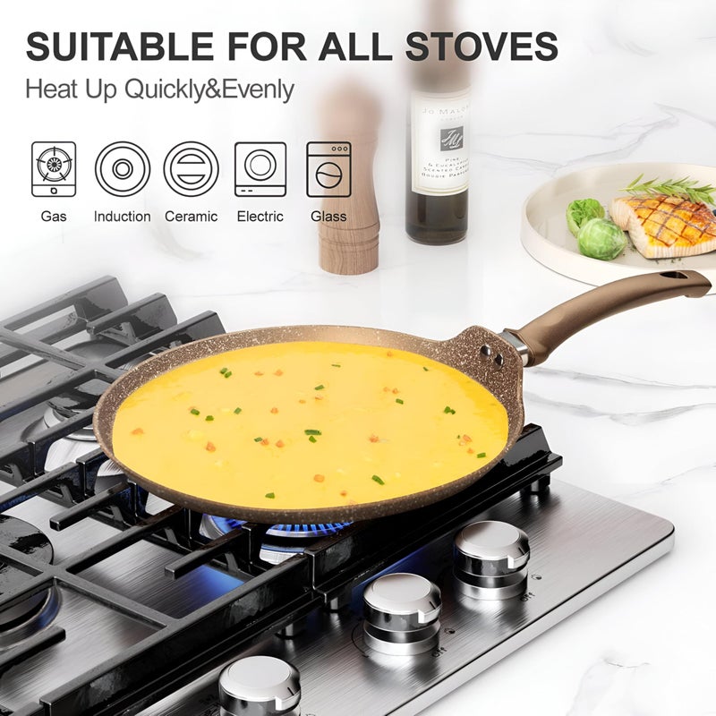 Pancake Griddle - Nonstick cooking pan with granite finish designed for tortillas, roti, crepes and dosa, heat resistant ergonomic handle, induction ready and free from PFOA for durable easy cleaning - Image 3