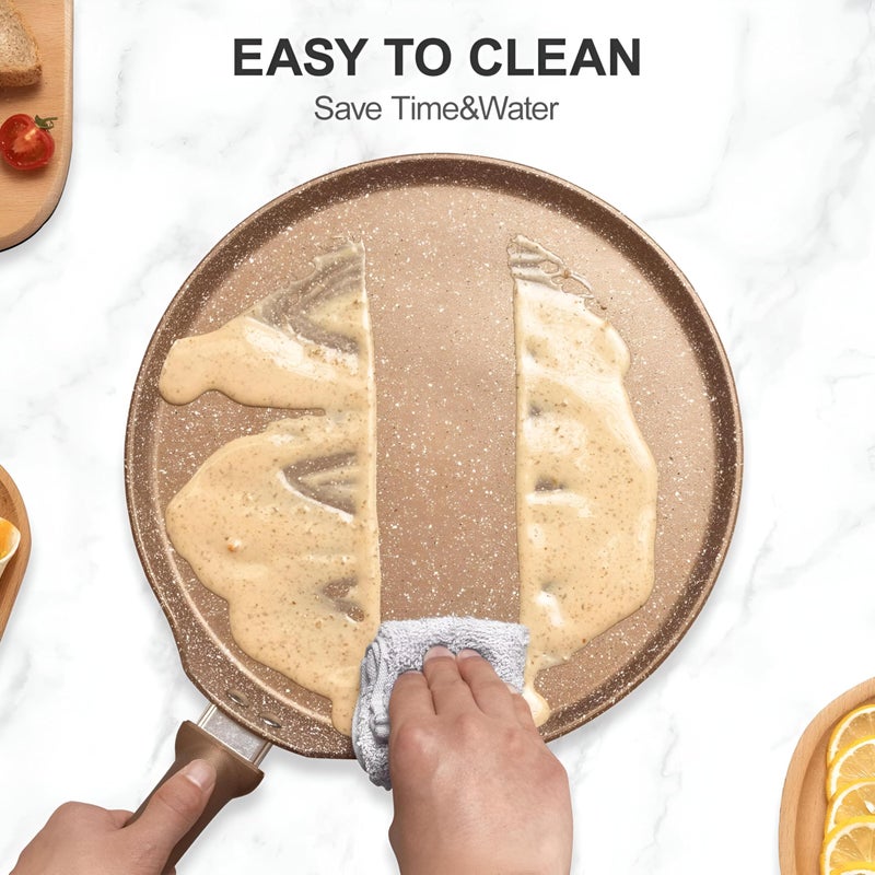Pancake Griddle - Nonstick cooking pan with granite finish designed for tortillas, roti, crepes and dosa, heat resistant ergonomic handle, induction ready and free from PFOA for durable easy cleaning - Image 5