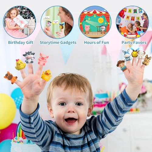 Oriate Animal Farm Finger Puppets, Bath Toys for Kids with Storage Bags, Toddler Toys for Story Time Stuffer with Puppet Theater, Educational Travel Kit Party Favors 12m+ 10Pcs - Image 2