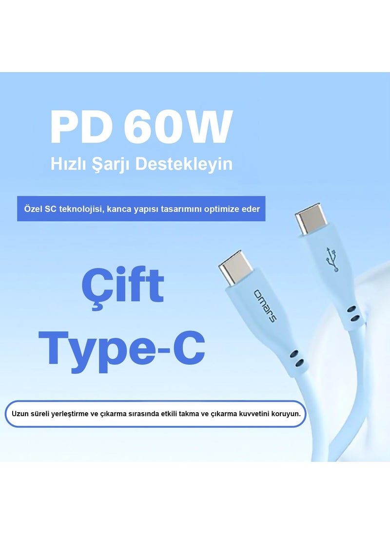 omars - Type-C To Type-C Silicone Pd Fast Charging Cable Blue - Image 1