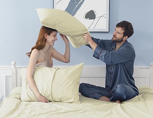 HOMTEC Pillow Cases, Standard Queen Size Cotton Percale Weave Pillowcases, Pre-Shrunk Breathable and Hypoallergenic Pillowcases, Set of 2 (2 Piece Standard/Queen 20 Inch x 30 Inch, Cream) - Image 2