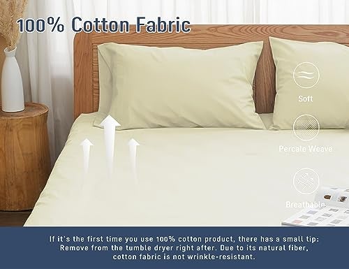 HOMTEC Pillow Cases, Standard Queen Size Cotton Percale Weave Pillowcases, Pre-Shrunk Breathable and Hypoallergenic Pillowcases, Set of 2 (2 Piece Standard/Queen 20 Inch x 30 Inch, Cream) - Image 4