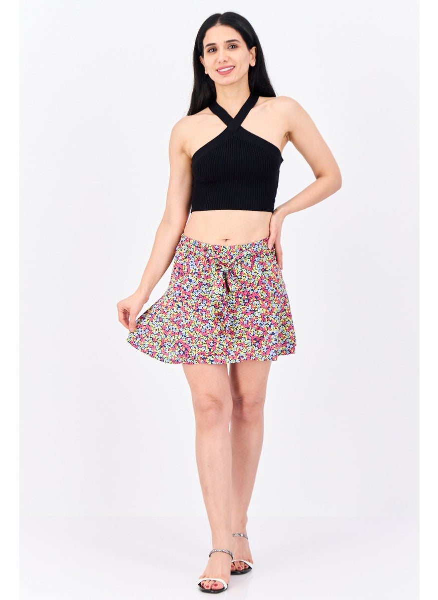 Lefties Women Floral Print Mini Skirt, Fuchsia/Yellow/Navy  - Image 4