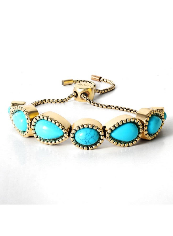 Jessica Simpson Womens Turquoise Stone Slider Bracelet Oxidized Goldtone Lariat Bracelet With Turquoise Accents - Image 4
