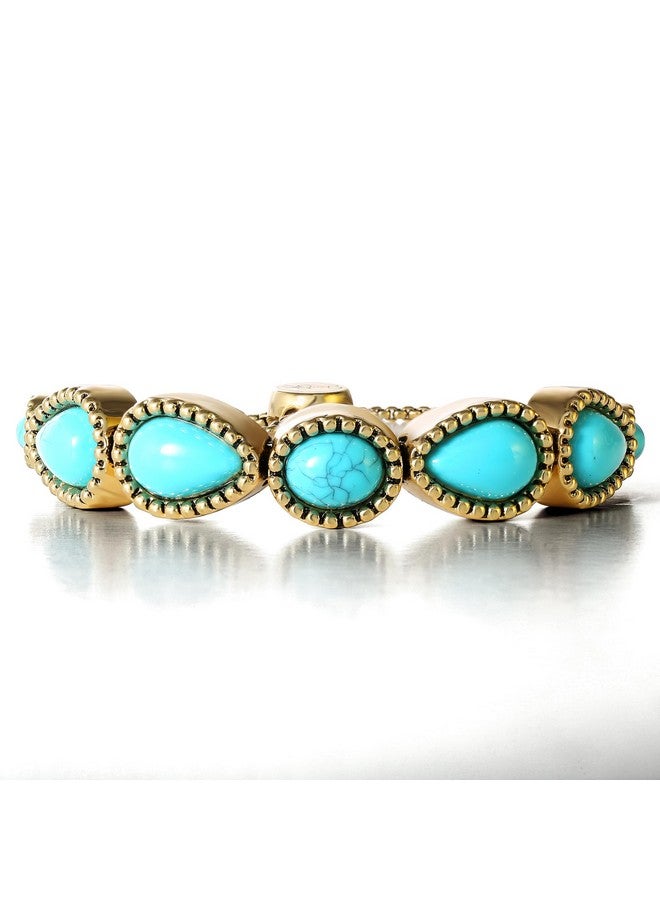 Jessica Simpson Womens Turquoise Stone Slider Bracelet Oxidized Goldtone Lariat Bracelet With Turquoise Accents - Image 5