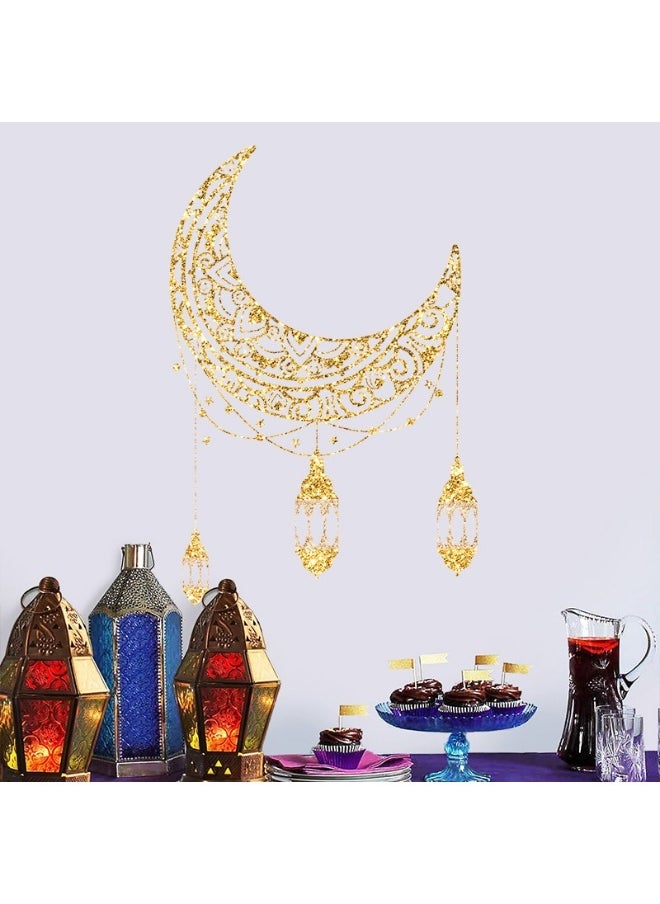 Laravel Festival Decor Ramadan Mubarak Wall Decor Moon and Star Hanging Lights Self-Adhesive PVC Stickers DIY Wall Art celebrations and daily decoration  - Image 3