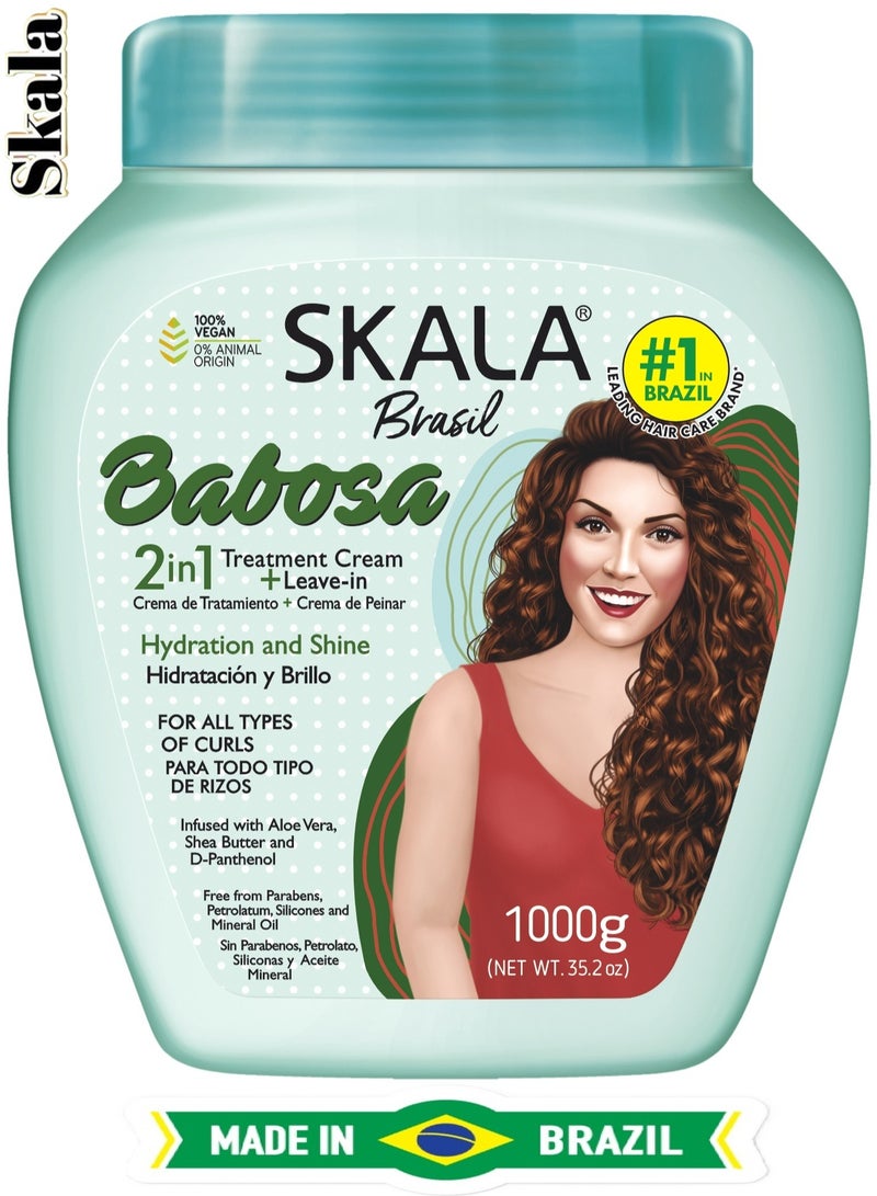SKALA Skala Babosa (2 in 1) Treatment and Hydrates Hair Cream 1000g with Aloe Vera Extract, Shea Butter and D-Panthenol for All Types of Curly Hair 3 & 4ABC (Brazilian) - Image 1