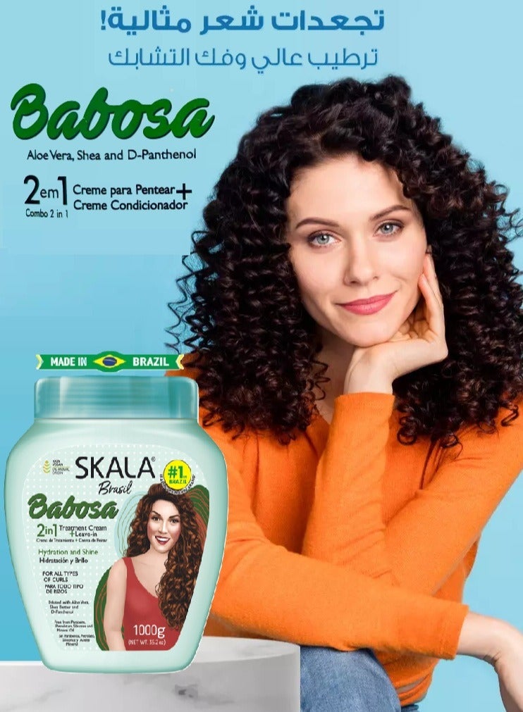 SKALA Skala Babosa (2 in 1) Treatment and Hydrates Hair Cream 1000g with Aloe Vera Extract, Shea Butter and D-Panthenol for All Types of Curly Hair 3 & 4ABC (Brazilian) - Image 2