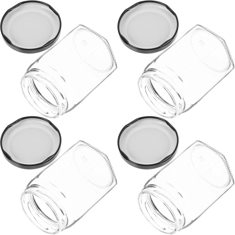 4pcs Glass Honey Jars with Lids 180ml Airtight Hexagonal Honey Dispenser Pots Kitchen Syrup Containers for Home Storage - Image 1