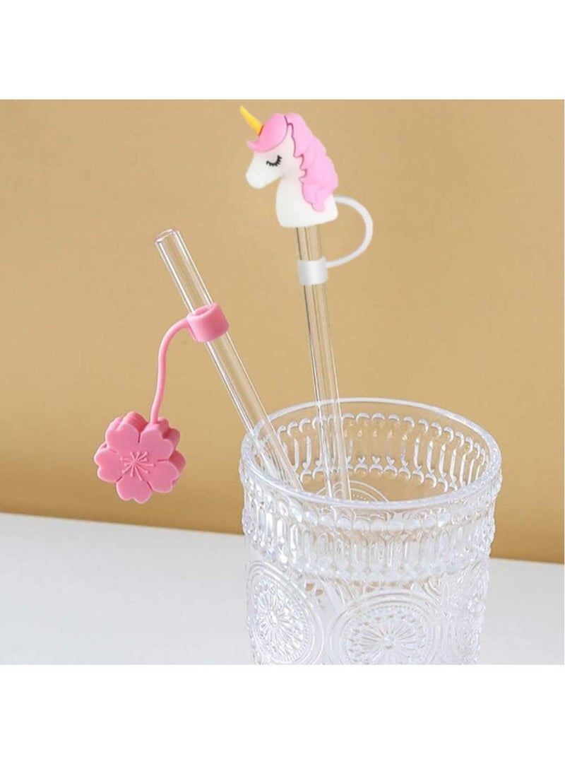 FASHION HOME Replacement Glass Straws With Cleaning Brush And Silicone Straw Cover Caps - Image 2