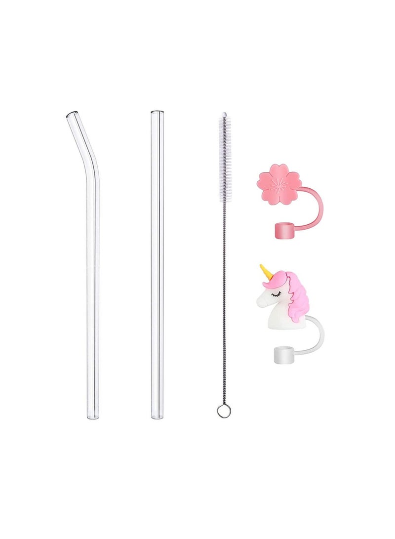 FASHION HOME Replacement Glass Straws With Cleaning Brush And Silicone Straw Cover Caps - Image 1