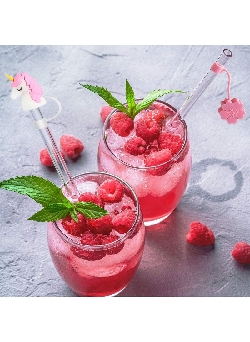 FASHION HOME Replacement Glass Straws With Cleaning Brush And Silicone Straw Cover Caps - Image 3