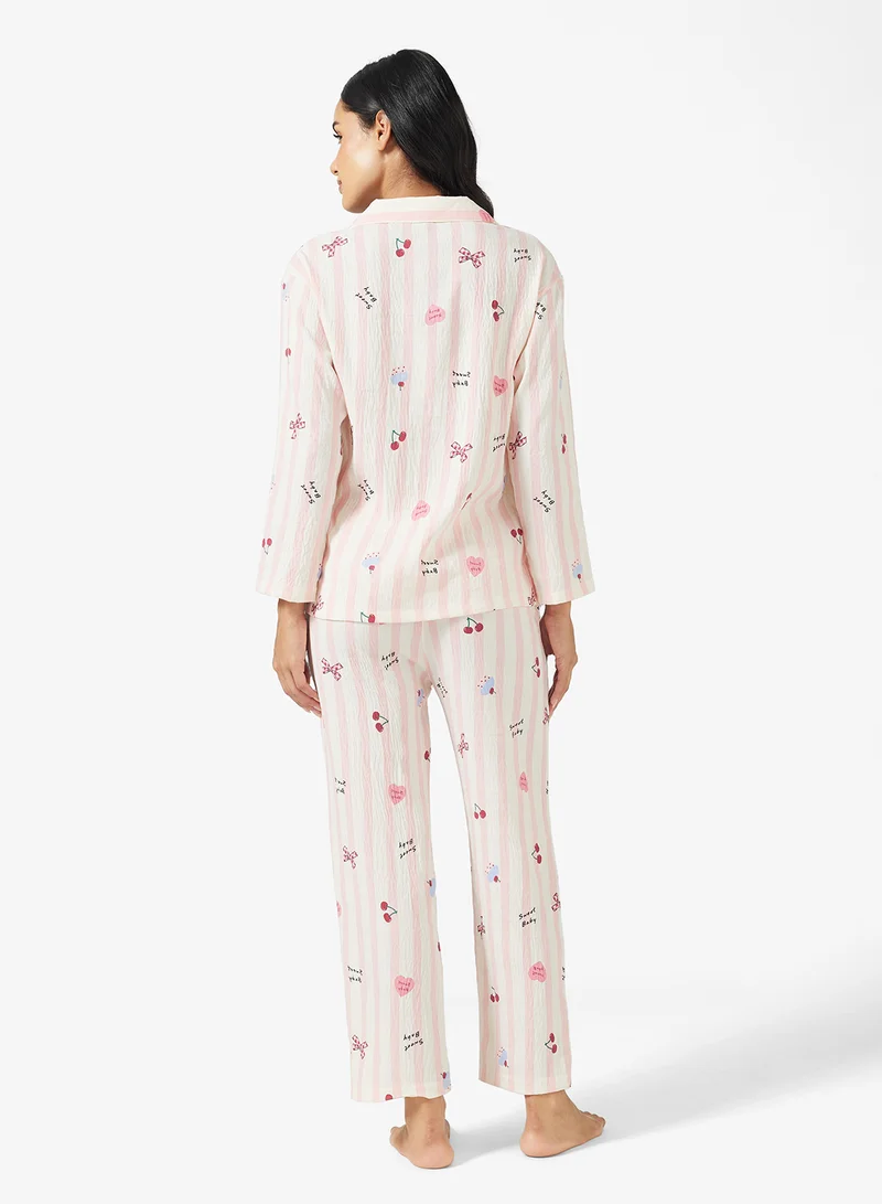 جينجر Button Up Floral Shirt & Pyjama Set