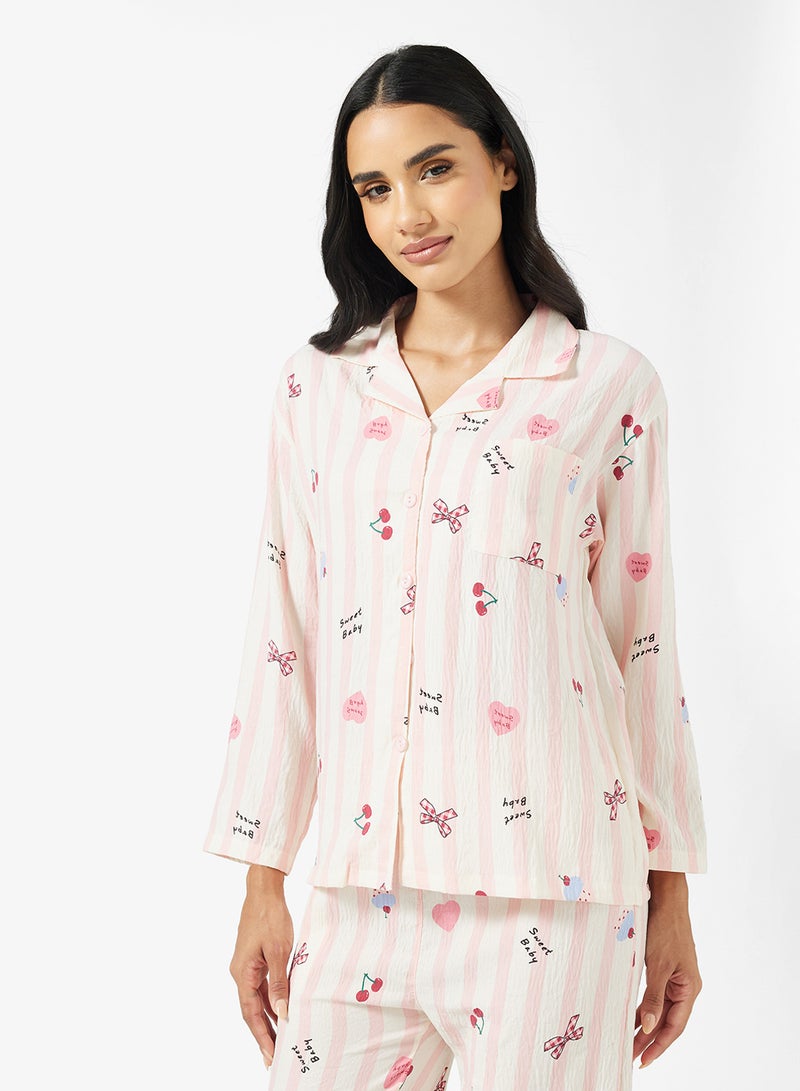 Ginger Button Up Floral Shirt & Pyjama Set - Image 3