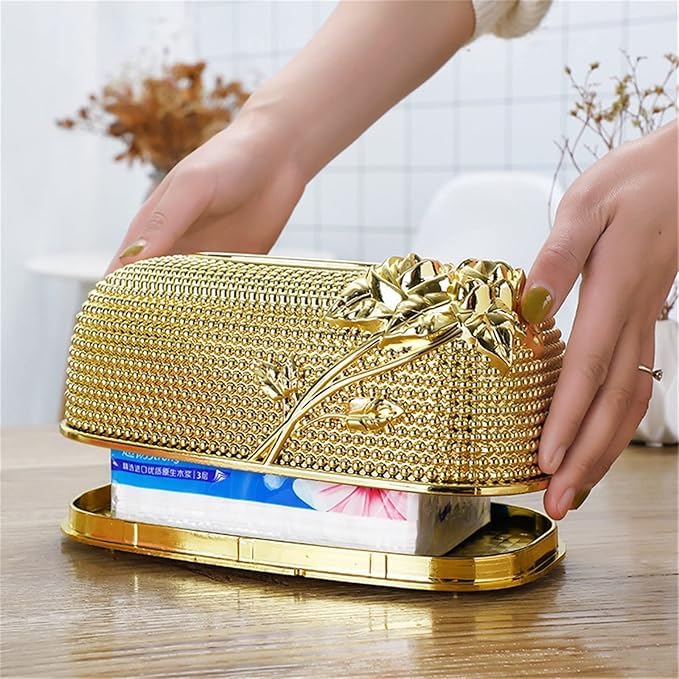 TENDULA Vintage Gold Tissue Box Holder,Luxury Facial Napkin Holder,Toilet Paper Holder for Home Office Bathroom Car Automotive Decor. (Rose Gold Oval) - Image 1