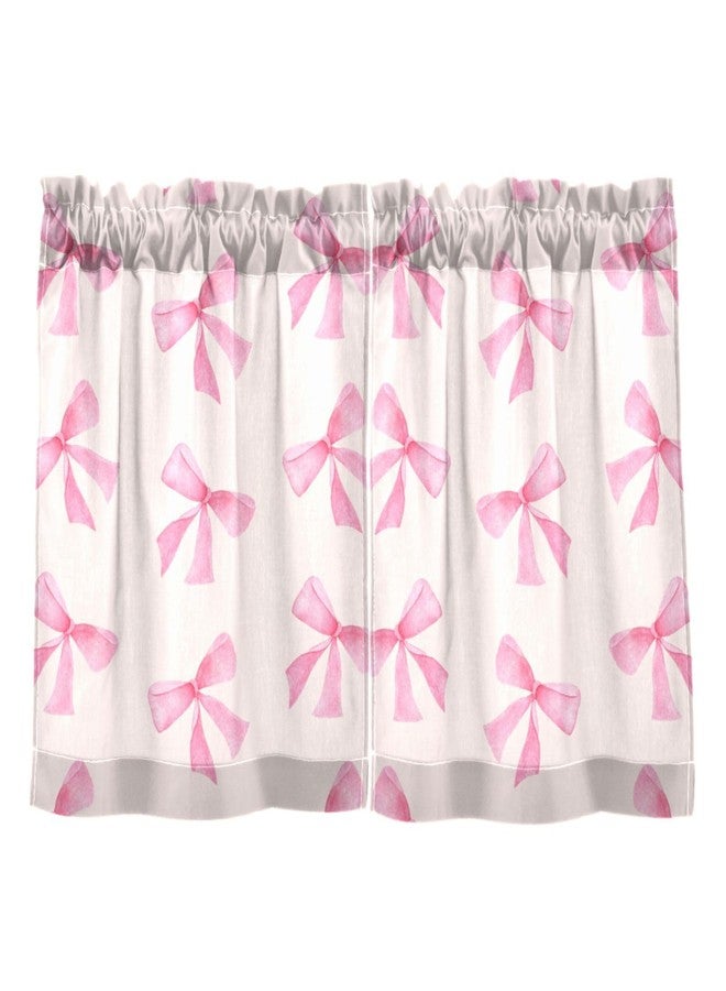 Burbuja Pink Bow Tier Curtain - 24 inch Length, Fluffy Sheer Linen-Like Kitchen & Bedroom Window Curtain - Image 1