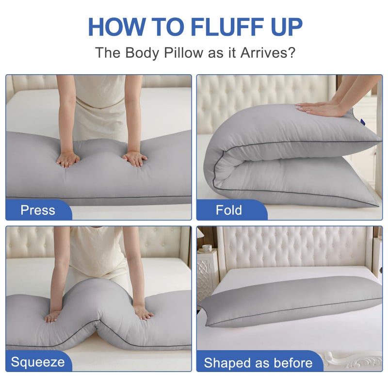 YZ HOME Memory Foam Body Pillow Insert - Full Body Pillow for Adults - Soft Large Long Bed Pillow for Side Sleeper(20x54 Inch, Grey) - Image 5