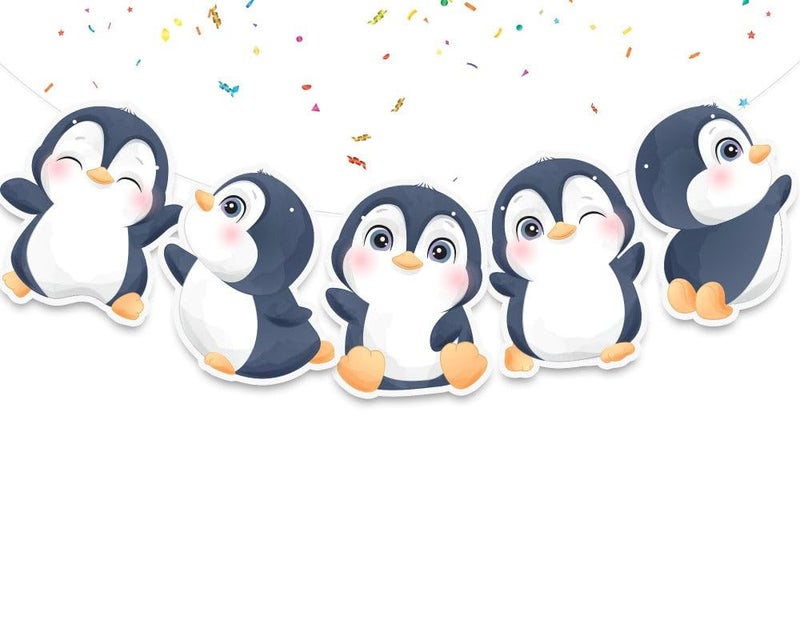 PC Penguin Birthday Banner Cute Penguin Party Decorations for Baby Shower Kids Birthday Winter and Arctic Theme Celebrations - Image 2