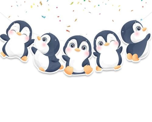 PC Penguin Birthday Banner Cute Penguin Party Decorations for Baby Shower Kids Birthday Winter and Arctic Theme Celebrations - Image 1