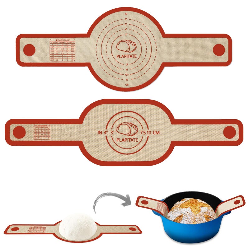 PLAPITATE Silicone Bread Sling Dutch Oven Liner, Non-Stick & Easy Clean Reusable Oval and Round Silicone Bread Baking Mat with Long Handles, Easy to Transfer Sourdough Bread - 2 Red Set - Image 1
