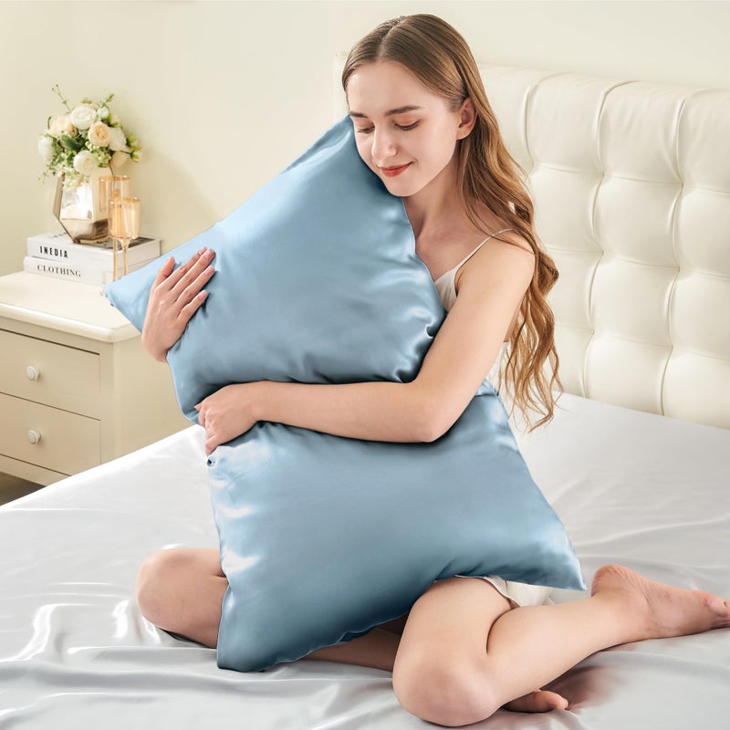 INFIIXSO Mulberry Silk Pillow Case for Hair and Skin, Silk Satin Pillowcase Standard Size with Hidden Zipper 20"x26", Extraordinary Smooth and Soft Cooling Pillow Cases for Hot Sleepers, Airy Blue - Image 3