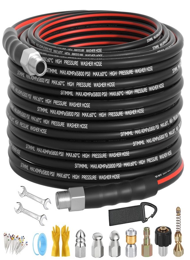 SITIMIMIL Sewer Jetter Kit for Pressure Washer 50FT, Drain Cleaner Hose 1/4 Inch NPT, NPT Corner Swivel and Push Button Nose Sewer Jet Nozzle Wrenches Gloves Waterproof Tape Pearl Brooch,5800PSI - Image 1