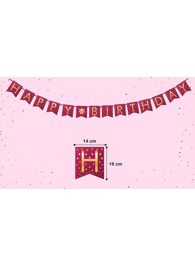 SYGA Pink Happy Birthday Banner with Star Designs Decorative Birthday Party Banner - Image 2