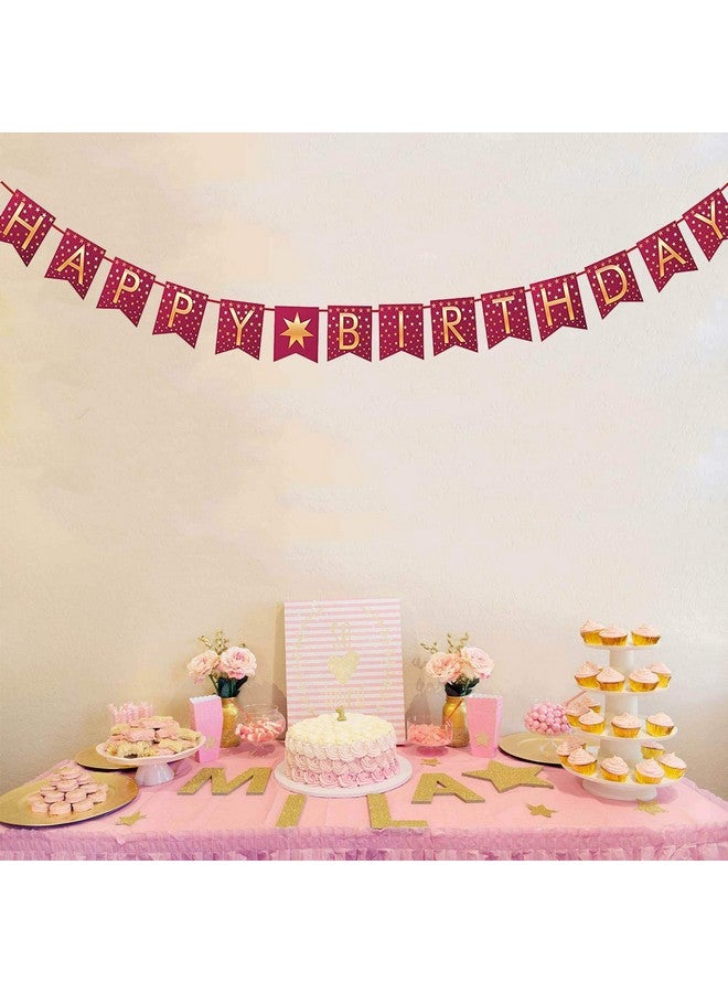 SYGA Pink Happy Birthday Banner with Star Designs Decorative Birthday Party Banner - Image 4