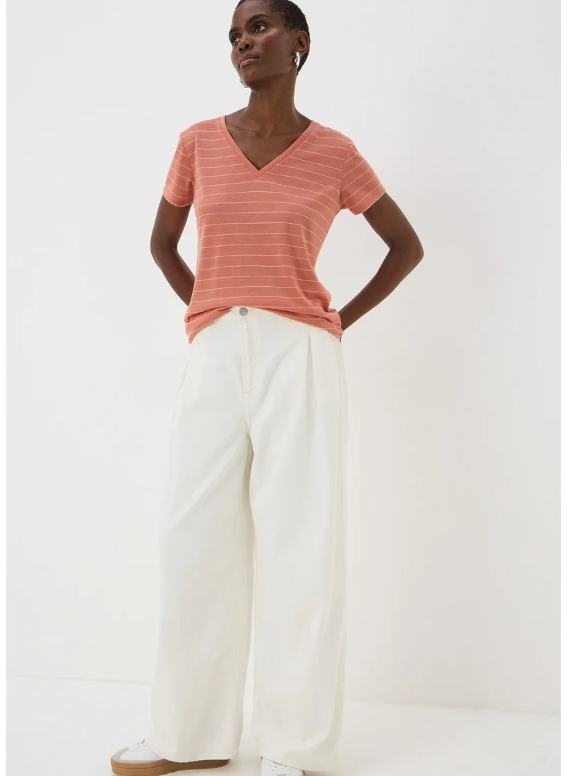 Matalan Pink Stripe Linen Blend V-Neck T-Shirt