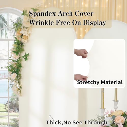 NSSONBEN Ivory 7.2 ft Arch Backdrop Cover for 7.2ft Arch Stand, Wrinkle Free Stretchy Spandex Wedding Arch Covers, Top Round Chiara Fitted Cream Arch Backdrop Stand Cover for Parties Photo Background - Image 2